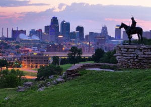 Kansas City skyline at sunset