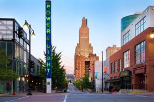 View of Kansas City street in the Power & Light District 