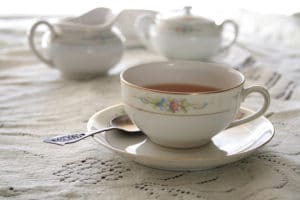 close-up of teacup setting at the Vaile Mansion