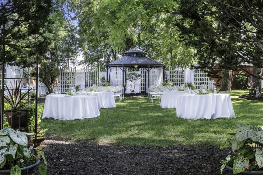 Kansas City MO Wedding Venue, lawn area set up with chairs and tables for a small reception